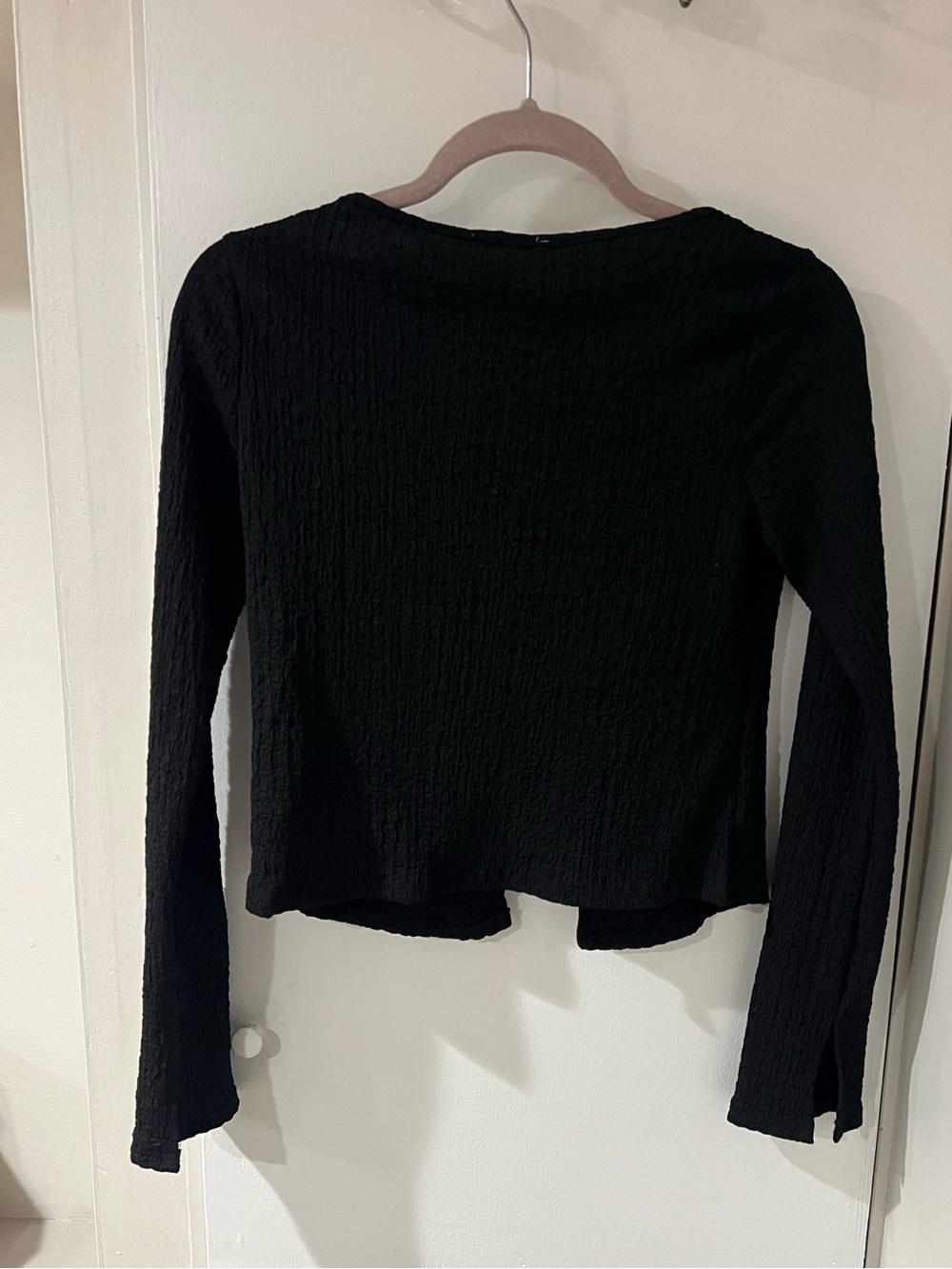 Black Tie-Front Long Sleeve Top - Picture 2 of 4